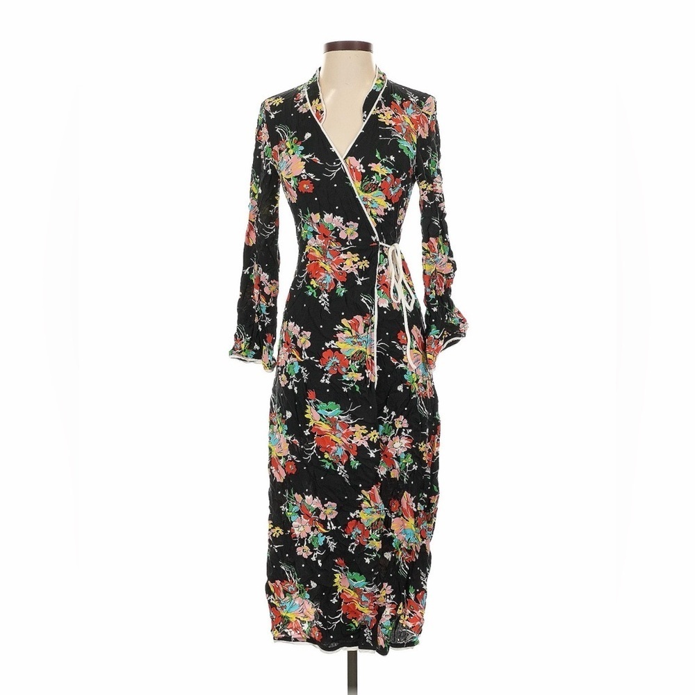 Rixo London Cindy Floral Printed Crepe Wrap Midi Dress Small - Picture 2 of 9